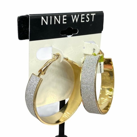 Nine West Jewelry - NEW Nine West Silver Glitter Sparkly Hoop Earrings Gold Tone